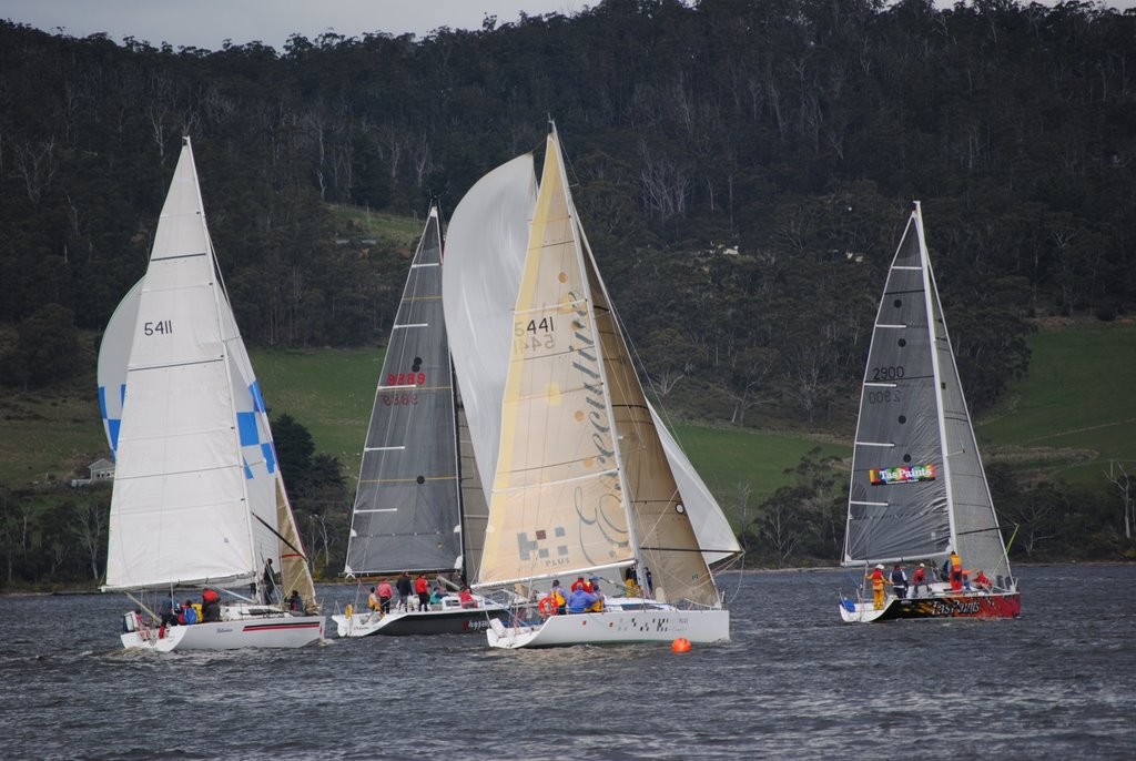 Most of these boats, pictured contested the Cock of the Huon on Saturday, will be competing in the Combined Club harbour and distance races © Rob Cruse